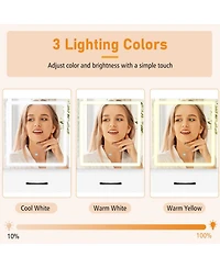 Volenca Vanity Desk and Chair Set with Sliding Lighted Mirror and 4 Drawers, Makeup Table