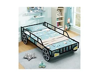 Slickblue Kids Twin Size Car Bed Frame with Safety Rails and Metal Frame - 42