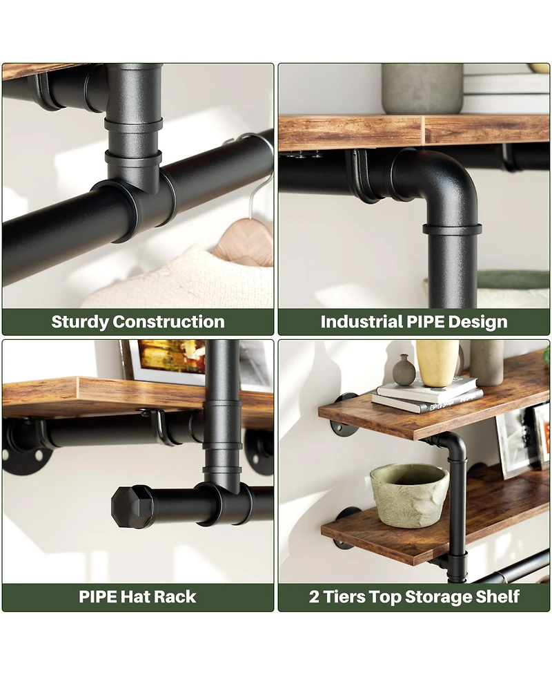 2-Tier Clothing Rack with Hanging Rod, Clothing Shelves with Top Shelf