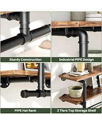 2-Tier Clothing Rack with Hanging Rod, Clothing Shelves with Top Shelf