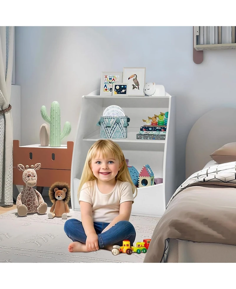 gaomon 2 Tier Toy Storage Organizer for Kids,Wood Kids Bookshelf and Organizer,Book Display Shelf Rooms Playroom