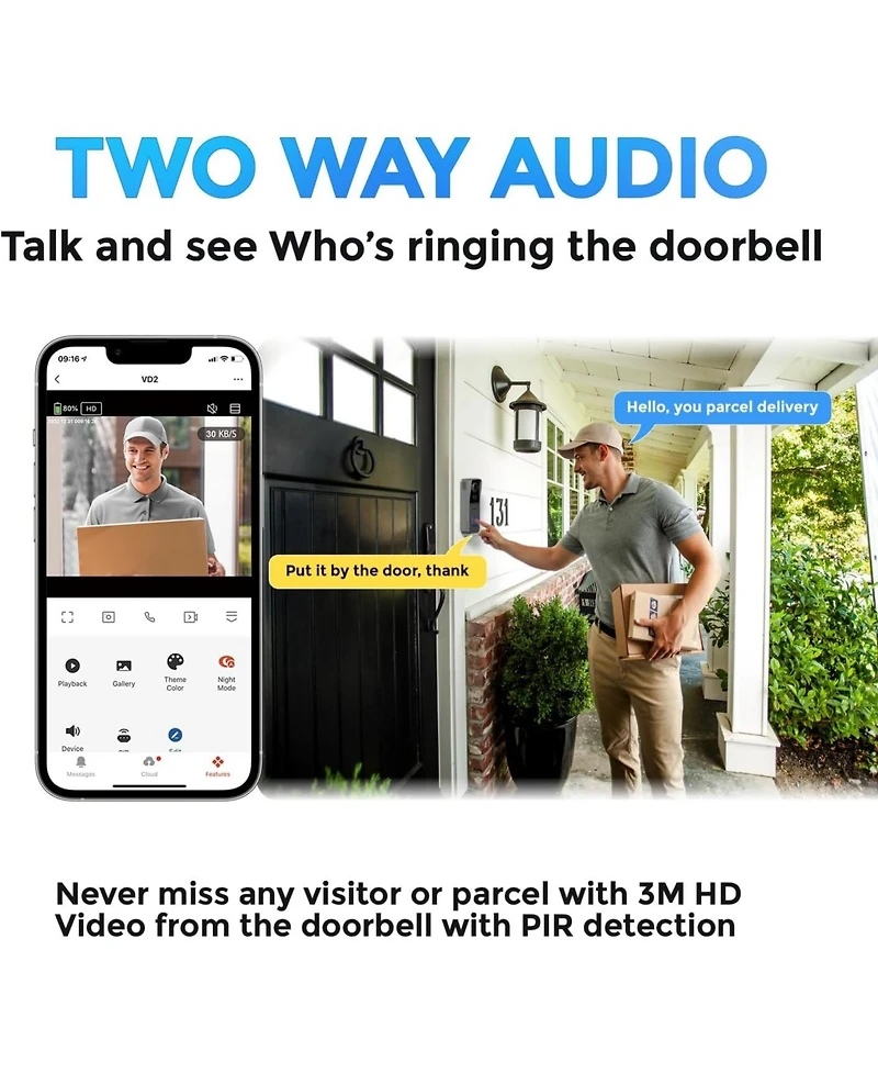 Contixo Xodo VD2 Smart Wi-Fi Wireless Video Doorbell with 2K Qhd Camera and Chime