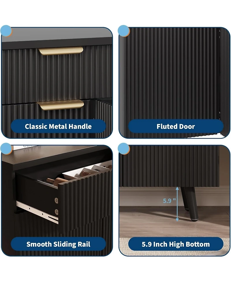 gaomon 47" Fluted Sideboard Buffet Cabinet with Doors Drawers Storage