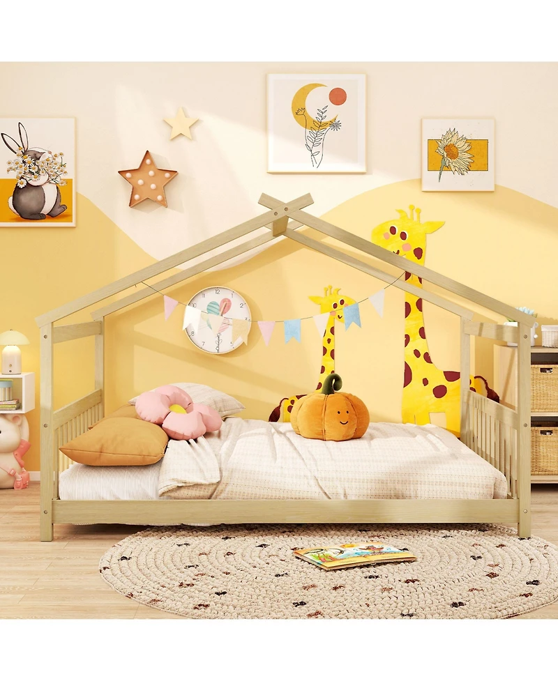 Slickblue Montessori Full Floor Bed with House Frame and Headboard