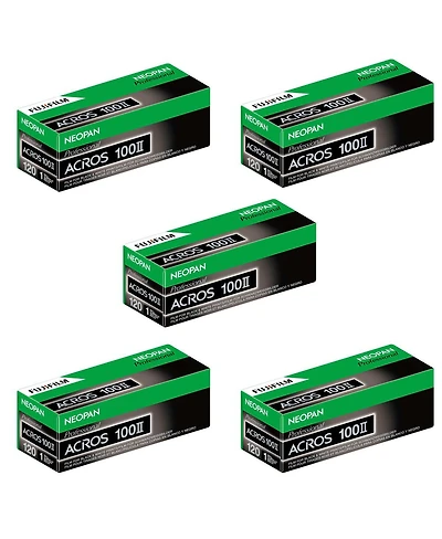 Fujifilm 5 Pack Neopan 100 Acros Ii Black and White Negative Film, 120 Roll Film
