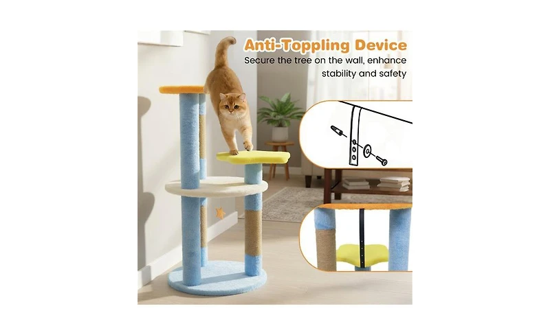Aostirmotor 29-Inch Cat Tree Tower with Anti-Tip Base, 4 Multi-Level Perches & Jute Scratching Posts for All Cats, Large Kittens to Adults