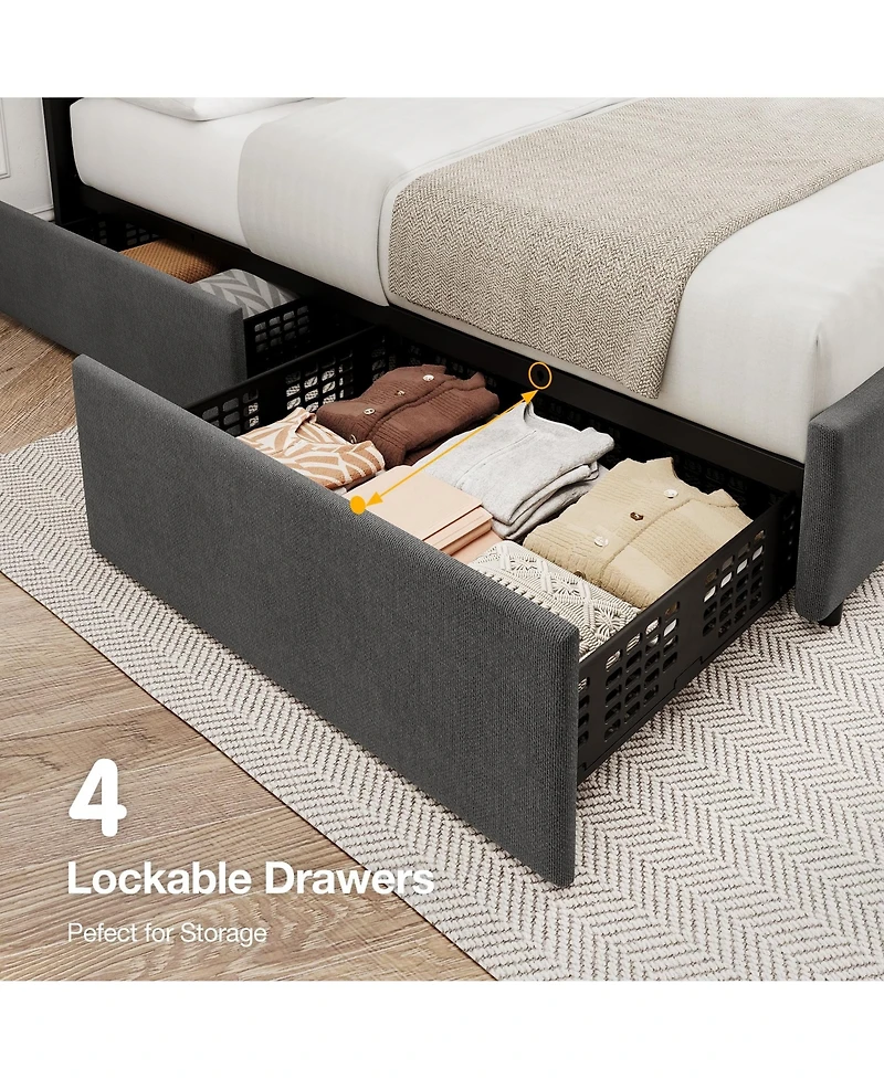 gaomon King Bed Frame with Adjustable Headboard, 4 Storage Drawers