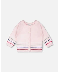Deux par Baby Girls Cotton Knit Striped Button Front Cardigan Light Pink