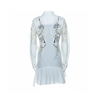 Pre-Owned Roberto Cavalli Women's White Brasso Feather Print Cotton Shirt Dress