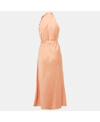 Pre-Owned Zimmermann Women's Peach Dupion Neck Tie Detail Midi Dress