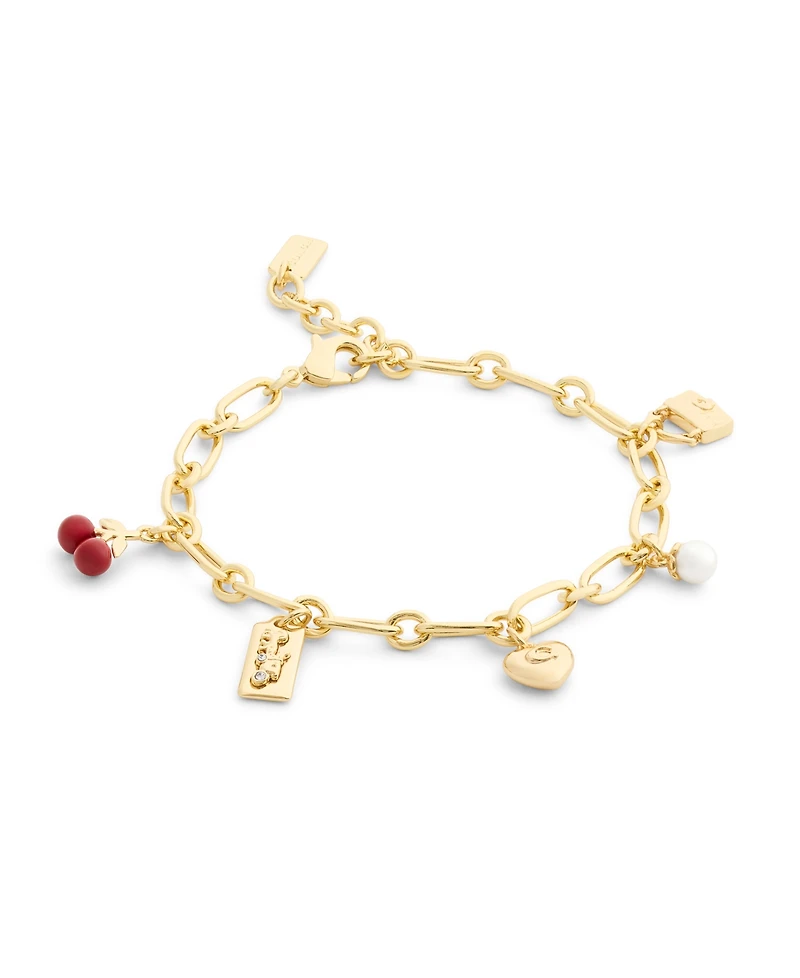 Coach Faux Stone Signature Cherry Charm Link Bracelet