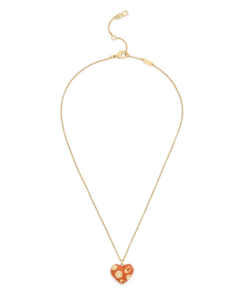 Coach Faux Stone Signature C Floral Chubby Heart Pendant Necklace