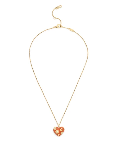 Coach Faux Stone Signature C Floral Chubby Heart Pendant Necklace