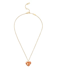 Coach Faux Stone Signature C Floral Chubby Heart Pendant Necklace