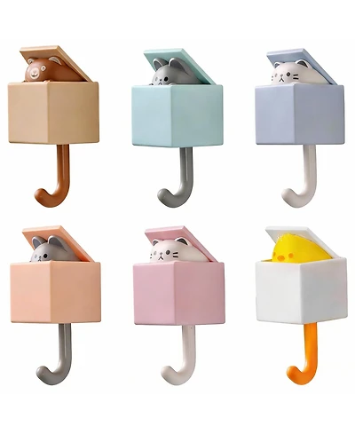 Yigii 6pcs Cute Cat Coat Hooks for Wall and Door