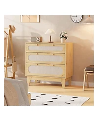 gaomon Modern Large Rattan Drawer Nightstand, Spacious Bedside Table Storage Organizer for Bedroom