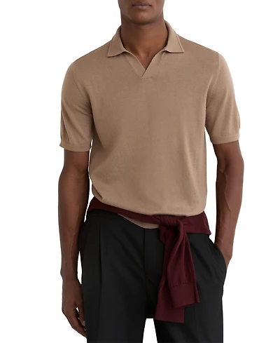 Reiss Men's Merino Wool Open Collar Polo Shirt