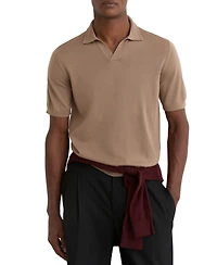 Reiss Men's Merino Wool Open Collar Polo Shirt