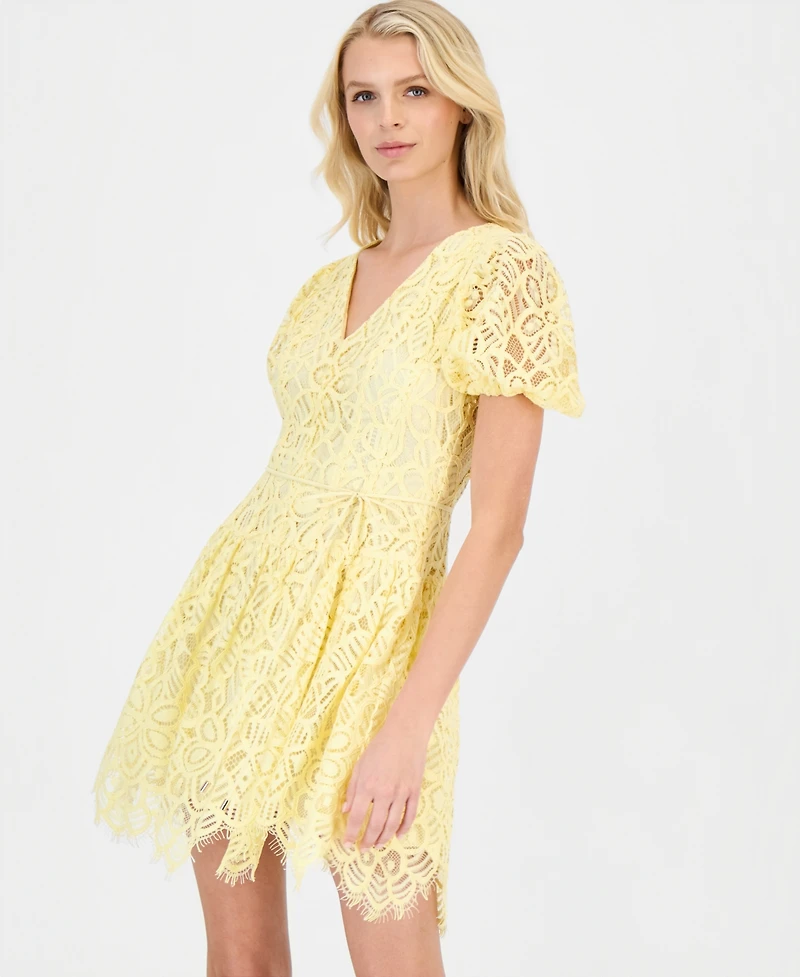 Anne Klein Women's Puff-Sleeve Lace Mini Dress