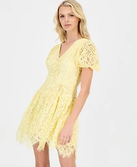 Anne Klein Women's Puff-Sleeve Lace Mini Dress