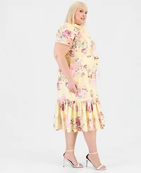 Anne Klein Plus Printed Belted Tiered Cotton Poplin Midi Dress