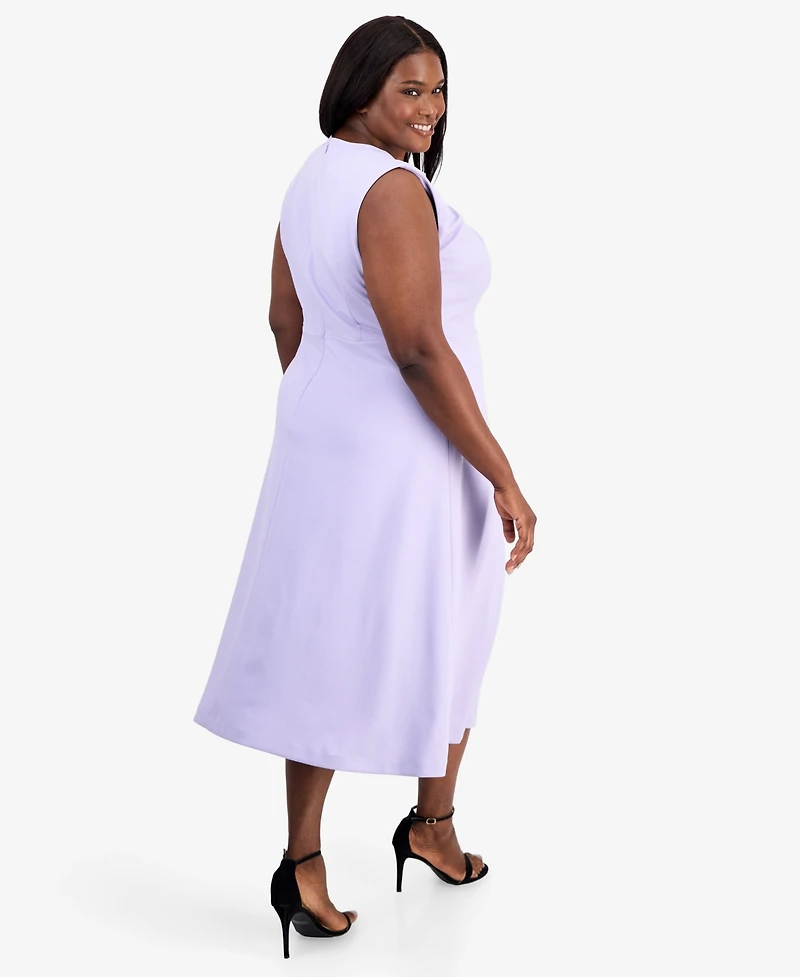 Anne Klein Plus Pebble Crepe Twist-Front Midi Dress