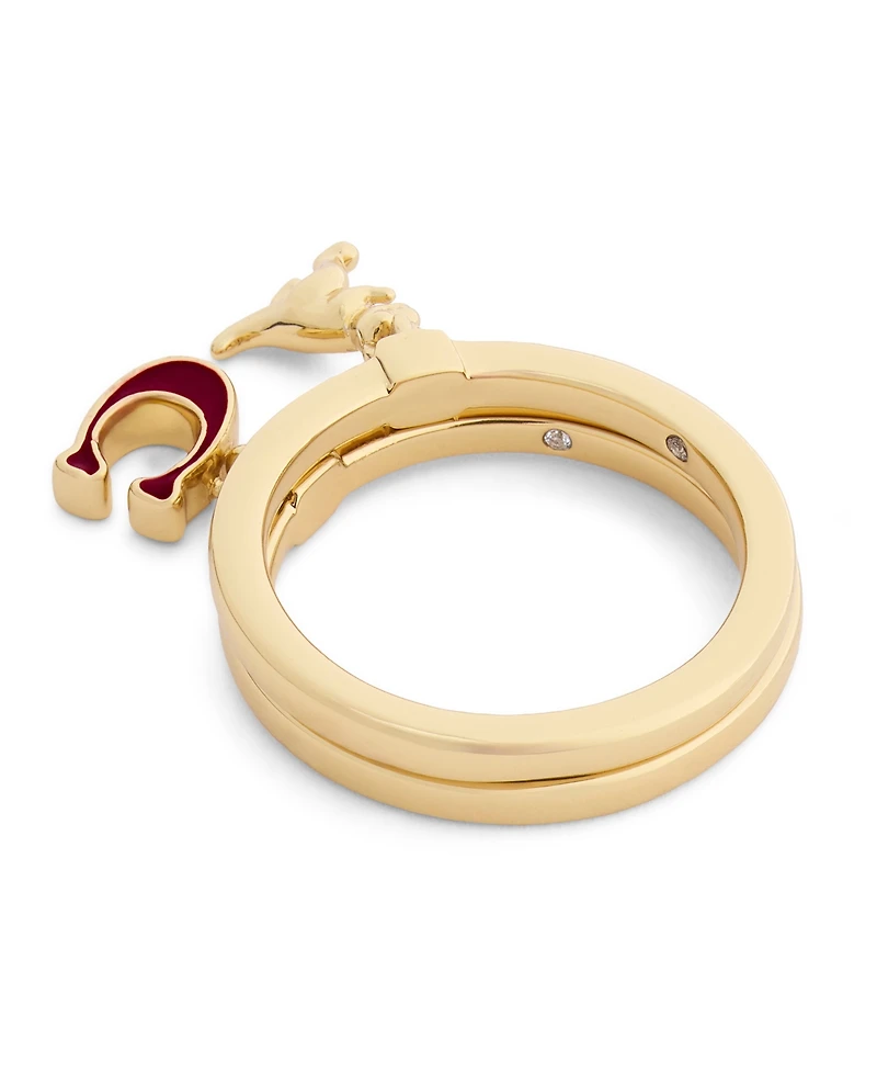 Coach Faux Stone Signature C Heart Charm Duo Ring Set