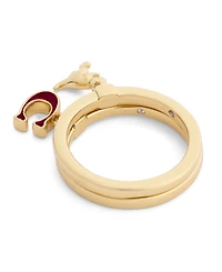 Coach Faux Stone Signature C Heart Charm Duo Ring Set