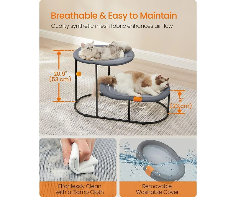 Cozito 2-Tier Elevated Pet Bed with Steel Frame, Breathable Mesh, Washable Fabric, Top 20 lb/Bottom 28 lb