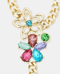 Karl Lagerfeld Paris Multicolor Crystal Flower Lariat Necklace, 20" + 3" extender