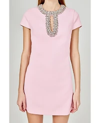 endless rose Women's Jewel Trim Neck Mini Dress