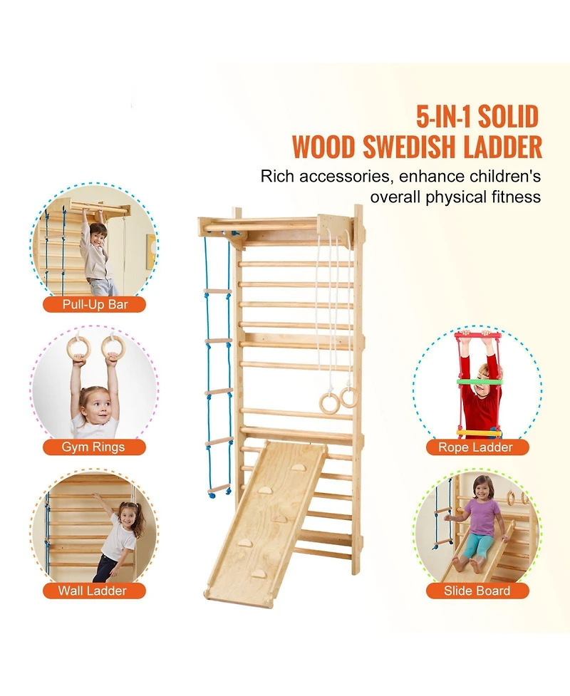 Sugift 5-in-1 Swedish Ladder Wall Gym with Slide & Climbing Features