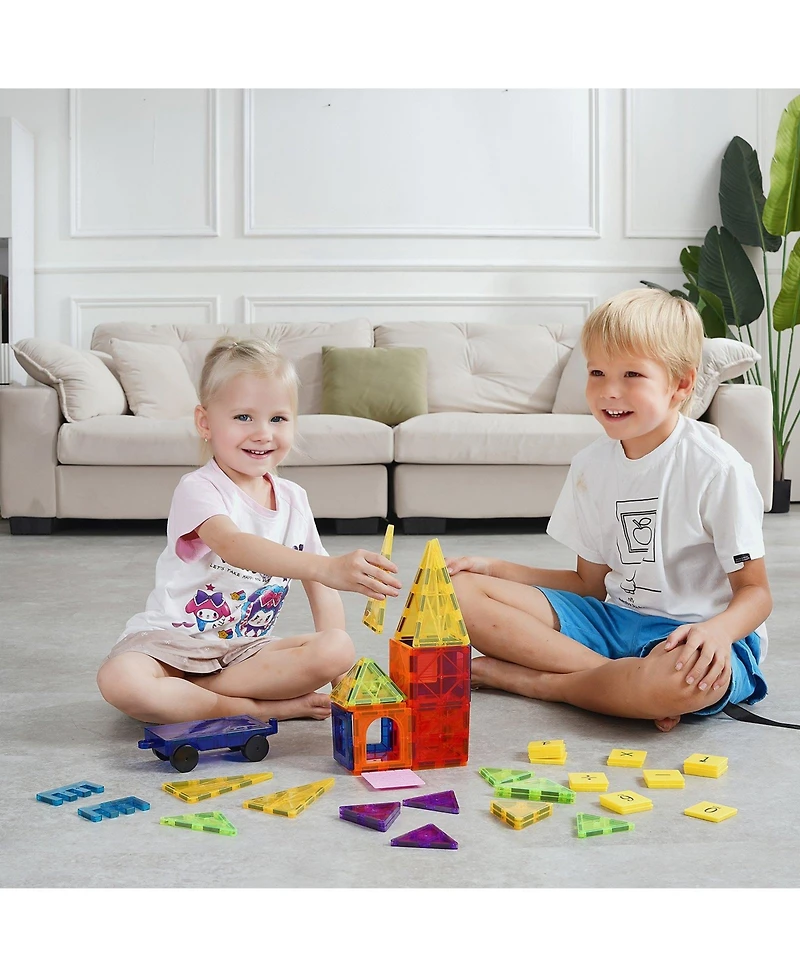 Sugift 55-pc Magnetic Tiles Starter Set with Car Base & Number Cards