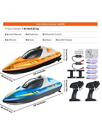Sugift 2-Pack Rc Speed Boats with Led Lights in Blue & Orange