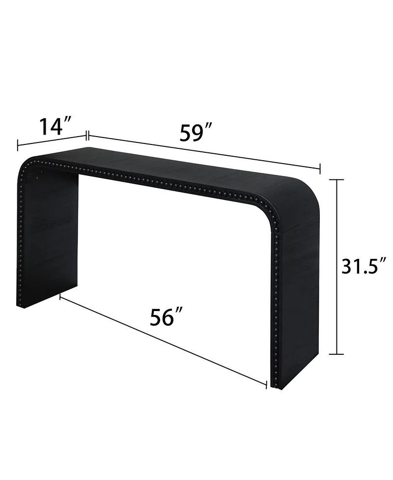 Boyel Living 59" Wood Console Table, Curved Waterfall Entryway Table with Beads