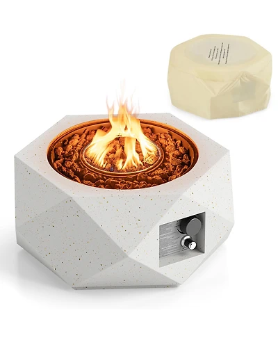 Sugift 28 Inch 40000 Btu Hexagon Terrazzo Propane Fire Pit Table with Stainless Steel Burner