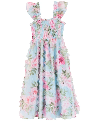 Rare Editions Girls' 7-16 3D Printed Smock Square Neck Dress