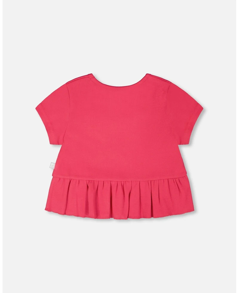 Deux par Deux Toddler Girls Rib Crop T-Shirt with Frill Pink - Toddler|Child
