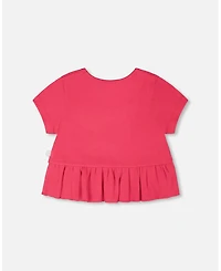 Deux par Deux Toddler Girls Rib Crop T-Shirt with Frill Pink - Toddler|Child