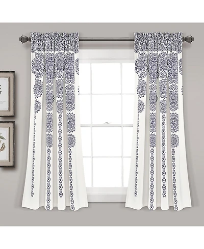 Lush Decor Stripe Medallion Light Filtering Window Curtain Panels Pair 52"W x 63"L Navy - Boho Curtains for Bedroom