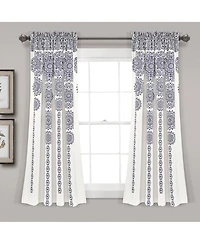 Lush Decor Stripe Medallion Light Filtering Window Curtain Panels Pair 52"W x 63"L Navy - Boho Curtains for Bedroom