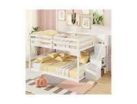 Slickblue Low Full Bunk Bed with Solid Wood and Storage Steps