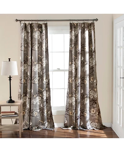 Lush Decor Botanical Garden Light Filtering Window Curtain Panels Pair 52"W x 108"L Gray - Floral Curtains for Living Room