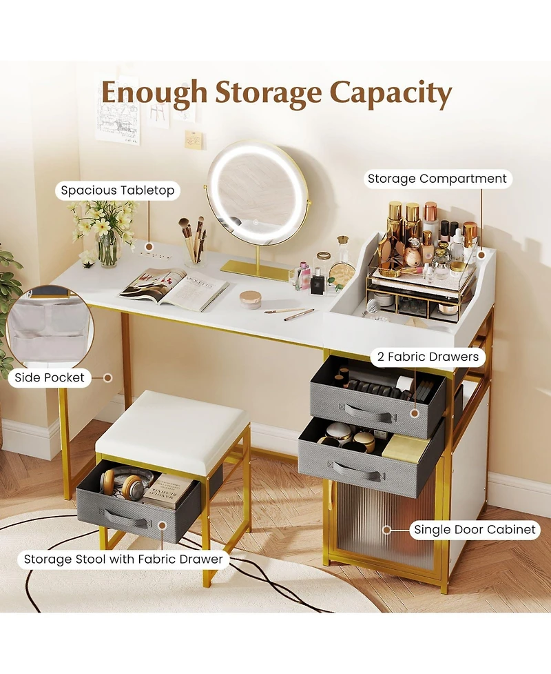 Volenca 55" Makeup Vanity Desk with Rotatable Lighted Mirror, Storage Dressing Table