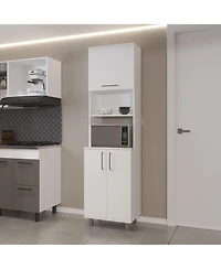 Fm Furniture Kayenta Kitchen Pantry with 2 Pneumatic Door, Open Storage, and Bottom Cabinet, White