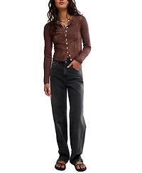 Free People Women's Button-Front Long Sleeve Lace Top