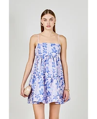 endless rose Women's Metallic Foral Jacquard Mini Dress