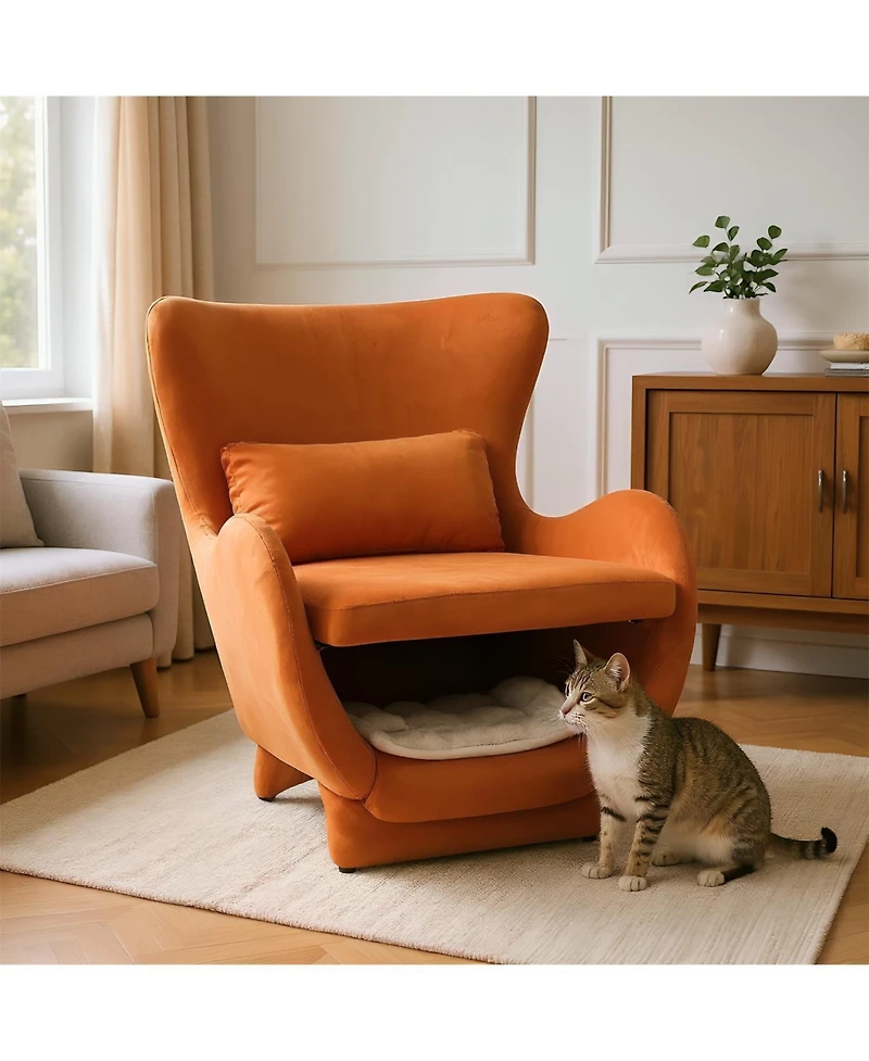 Aostirmotor Modern Velvet Accent Chair - Pet-Friendly 2-in-1 Lounge for Living Room & Office