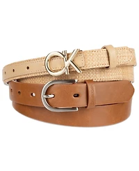 Calvin Klein Women's Two Pack Belt Set - Skinny Monogram Buckle and Harness