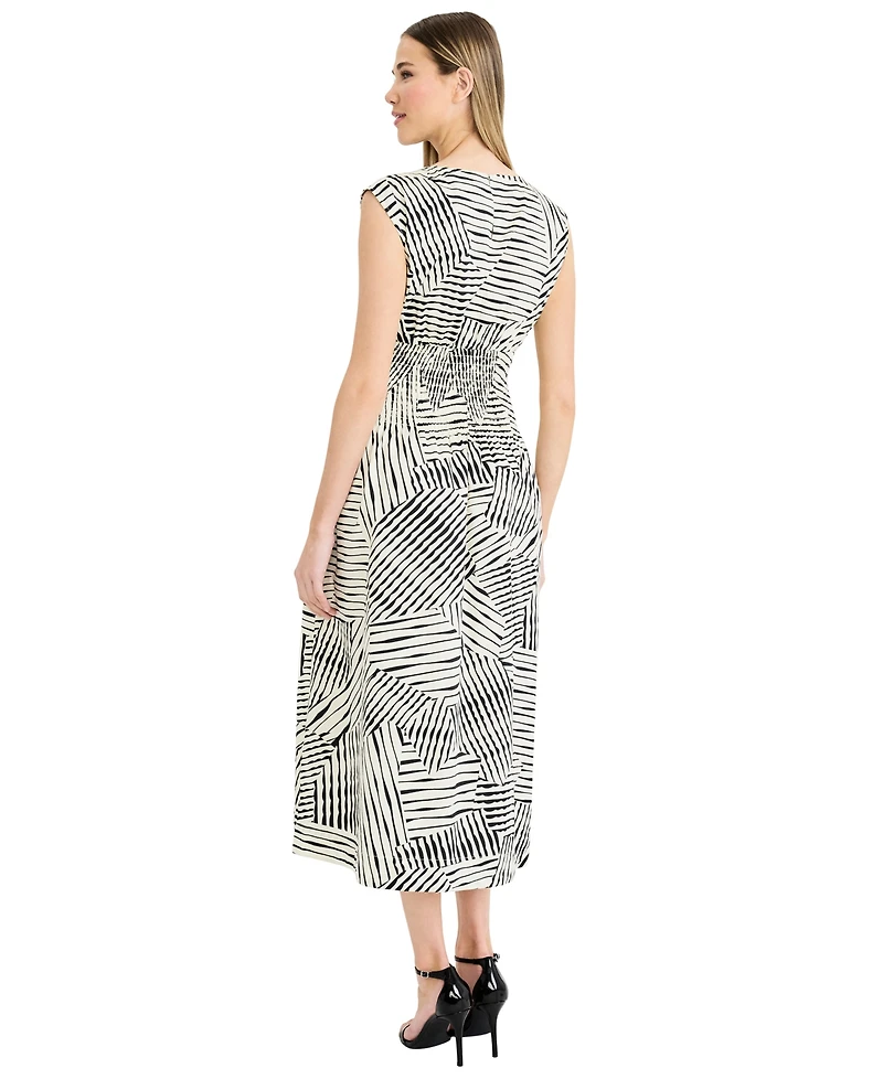 Luxely Women's Printed Boat Neck Sleeveless Midi Dress